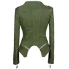 Fi Pop Spring Autumn Women Women Dust Denim Jacket Stuck Rivet Metal Zipper Clining Lapel Leat Short Coat Slim Fit Top T8tk#