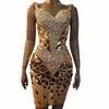 Sparkly Gold Sier Mirrors Dr Sexy Party Rhinestes Dr Women Birthday Celebrate Costume Festival Outfit XS6607 K0QT#