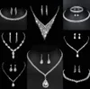 Värdebelt lab diamantsmycken Set Sterling Silver Wedding Halsbandörhängen för kvinnor Bridal Engagement Smyckesgåva E6QG#