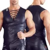 Mode Mens Sexy Faux Leather Tank Tops Solid Color Nightclub Vest Stage Performance Sleeveless T-Shirt Topps för Male 240327