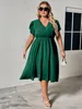 Plus Size Surplice Neck Swiss Dot A-Line Dr Femmes Vacati Casual Summer Boho Taille élastique Grande taille Élégant Midi Dres x4qx #