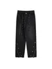 Dżinsy męskie kontrast kolor zamek błyskawiczny Trendy marka High Street Streamer Pasek pasa Przystojny hip -hop proste dżinsowe spodnie