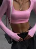 T-shirt da donna Donna Manica lunga Fasciatura T-shirt solida Sexy Skinny Pullover Crop Top Donna Casual Tee 2024 Autunno