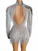 Épaule Paillettes Gland Femmes Bodys Backl Anniversaire Danseur Outfit Discothèque Scène Disfraz Mujer Carnaval Partykleider y6W8 #