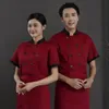Unisex z krótkim rękawem szef kuchni Restauracja Służba gastronomiczna mundur oddychający z podwójnym piersi szef kuchni kelner hotelowy mundury R2GL#