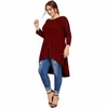 Plus Size Vêtements Femmes Quarters Manches Lg Lâche Asymétrique Salut Low Tops Solide Rouge Casual T-shirt Tuniques Fi Blouse 6XL z1Nr #