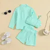 Clothing Sets 2-7Y Girls Summer Fall Clothes Solid Color Long Sleeve Lapel Button Shirt Camisole Crop Tops Shorts Children Outfits 3Pcs Set