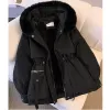 Abrini Femmes Poche Casual Manteau Zipper À Capuche Parkas Automne Hiver Polaire Chaud Lg Manches Taille Cott Manteau Cott-rembourré Veste J2RW #