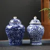 Depolama Şişeleri Kavanoz kutusu Çay Mavi Seramik Erik Beyaz El Sanatları Genel Mühürlü Konteyner ve Porselen Vazo Ev