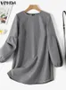 Plus la taille 5XL VONDA Femmes Élégant Solide Couleur Mini Dr Sundr Casual Lâche Solide Lg Lanterne Manches Sweat Robes U2rp #