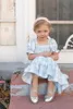 Code printed European and American children's dress lovely princess skirt square collar lantern sleeve floral plaid dress