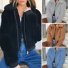 Women's Jackets Womens Autumn Winter Warm Thickened Faux Fleece Coat Ladies Zip Up Jacket Outwear Plain Lapel Solid Coats