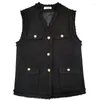 Women's Vests Big Size Women Tweed Jacket Sleeveless Cardigan Vest Korean Chic Tops Pocket Single-breasted Waistcoat Coat