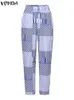 plus Size 5XL VONDA Women Pant Sets Lg Sleeve Tops Casual Matching Sets 2023 Fi Elastic Waist Pants Stripe Printed 2pcs u8Ch#