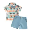 Conjuntos de ropa 2 uds, ropa de verano para bebés, conjunto de pantalones cortos con estampado de árbol/animal y camisa con pajarita, trajes para niños pequeños