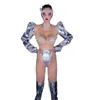 sexy Rave Outfit Sliver Laser Bikini Vrouwen Party Pole Dance Kleding Bar Nachtclub Dj Ds Gogo Kostuum Stadium Festival Wear XS6926 J4iz #