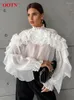 Blouses pour femmes Chemises transparentes élégantes Femmes Mode Blanc À Volants Fête Lâche Vintage Fleurs Hauts À Manches Longues