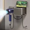 Secadores de cabelo titular secador de cabelo acessórios do banheiro secador de parede berço organizador rack toalete ventilador titular prateleira 240329