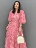 Shengpalae fi Rose Blossom Bubble Sleeve V-Neck Dr Elegan Chic Short Sleeve Robe Women's 2024 Summer New Clothing 5R3438 C3ZR＃