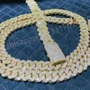 18 مم رفاهية ثلاثة صفوف 10K وضع يد الذهب الصلب المثلجة VVS1 Moissanite Diamond Cuban Link Chain245S