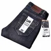 Lee Busin hommes jean décontracté droit Stretch Fi classique bleu noir travail Denim pantalon homme marque vêtements 92NE #