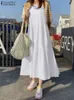 elegant Solid Dr Women Summer Sundr ZANZEA 2023 Casual Short Sleeve Maxi Vestidos Female O Neck Robe Femme Oversized C5z1#