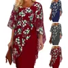 Vestidos casuais senhora comute vestido elegante floral impressão chiffon midi para mulheres estilo bainha com meia mangas decote redondo formal