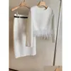 Vestidos de trabalho inverno lã tecido avestruz top e meia saia conjunto cintura tratamento rhea decoração de cabelo gota entrega vestuário mulheres roupas otn0y