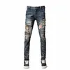 Street fi män jeans retro ons blå stretch mager fit rippade jeans män patch designer hip hop denim penna pants hombre n8eu#