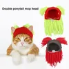 Vêtements de chien hiver chapeau de chat chapeau chaud avec faux cheveux hilarants queue de cheval anti-dérapant élastique trous d'oreille doux drôle animal de compagnie pour épais