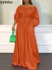 plus Size 5XL VONDA Elegant Sexy Off Shoulder Maxi Dr Women 2023 Lg Sleeve Solid Belted Bohemian Robe Casual Party Vestidos S5Jc#