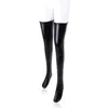 女性の靴下セクシーなラテックスジッパーストッキングレディーズブラックPVCポールダンスレザーエロティッククラブウェアの膝の高いエキゾチック