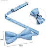 Pajaritas Dibangu Moda Azul Paisley Bowtie Pañuelo Gemelos Set para hombre Boda Fiesta de negocios Lujo Pre-atado Mens Bow Tie Regalos Y240329