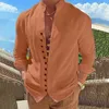 Camisas de vestido masculinas botão de linho para homens camisa casual verão único breasted manga longa roupas de férias chemise homme