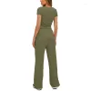 Dames Tweede stuk broek Moderne Women 2 Set Ademblage Crop Top en Wide Been Simple Short Sleeve High Taille broek met zakken Drop D Otvty