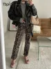 Retro Chic Leopard Print Pencil Pants for Women Fashion Casual High midja Long Pant Spring Female Pending Trousers 240319