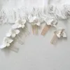 Haarspangen, elegante weiße Keramik-Blumenkämme für Braut, Hochzeit, einfache Blumenperlen, Kopfschmuck, Frauen, Brautjungfern, Party-Schmuck