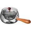 Dinnerware Sets 360 Degree Side Handle Pot Rotatory Teapot Teakettle Heating Wooden Glass Teaware
