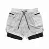 Men's Shorts Male Pocket Lace Up Double Layered Breathable Running Sport LXDZ-DK28