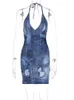 hugcitar Tie Dye Halter Backl Lace Up Slit Vintage Sexy Bodyc Mini Dr Summer Women Fi Outfit Vacati Party Club B06P#