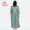 Astrid Damen Sommer Dr 2022 für Frauen Lose Boho Casual Plus Größe Strand Fr Print Seide Lg Grün Dres Mit Halskette e2J9 #