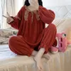 Женская пижама, женские осенне-зимние брюки, коралловая бархатная сетка, красная толстая теплая домашняя одежда, комплект из двух предметов большого размера, можно носить на улице