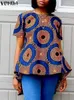 plus Size 5XL VONDA Elegant Printed Blouse Women Short Sleeve Bohemian Shirts Irregular Hem Casual Tunic Top Loose Blusas 49eW#