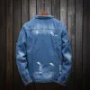 giacca da uomo Blue Jeans Cappotto Abbigliamento Hole Plus Size Denim Primavera Autunno Giovane Nuovo Casual Hippie Abbigliamento Distred Denim Giubbotti F6yG #