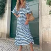 Abiti da festa Estate Manica a sbuffo Boho Maxi Abito Donna Elegante 2024 Casual Coulisse floreale con scollo a V Allentato Vacanza Abiti da spiaggia