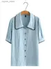 女性用Tシャツプラスサイズレディース衣類フリップカラージグザグシェイプ縫製綿の通気性薄いオープンフロントサイズの夏トップ24329