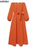 plus Size 5XL VONDA Elegant Sexy Off Shoulder Maxi Dr Women 2023 Lg Sleeve Solid Belted Bohemian Robe Casual Party Vestidos S5Jc#