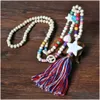 Pendant Necklaces Womens Fashion Long Chain Colorf Wood Beads Tassel Necklace Heart Cross Star Lovely Diy Jewelry Drop Delivery Pendan Dhqao