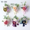 Yo Cho handgefertigtes LG Ribb Mini Silk Rose Hochzeitsgelenk FRS für Brautjungfern Handgelenk Corsage Armband Bräutigam Boutniere Corsage X3WY##