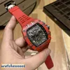 Herrklocka Designer Watches Movement Automatic Luxury Business Leisure Carbon Fiber Red Personality Herr Auto